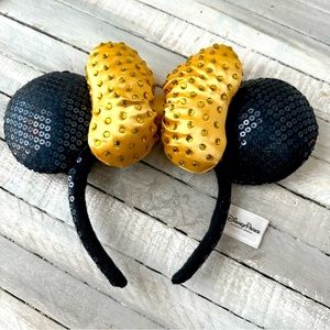 Disney 50th Anniversary Minnie Mouse Ears Black and Gold sequins